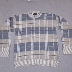 Jersild Pullover Sweater Vintage Blue Tan‎ Plaid 2X Wisconsin Made DuPont Orlon